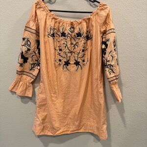 Free People Peach Embroidered Off-Shoulder Dress